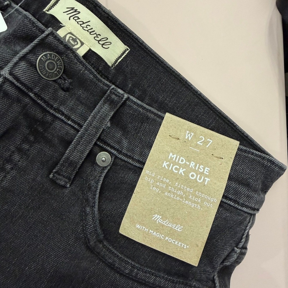 Madewell Mid-Rise Kick Out Jeans Womens 27 Black Ankle Denim Magic Pockets